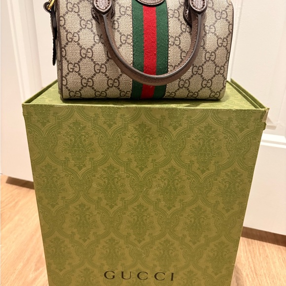 Gucci Handbags - Gucci Beige and Brown Mini Bag with Red and Green Stripe